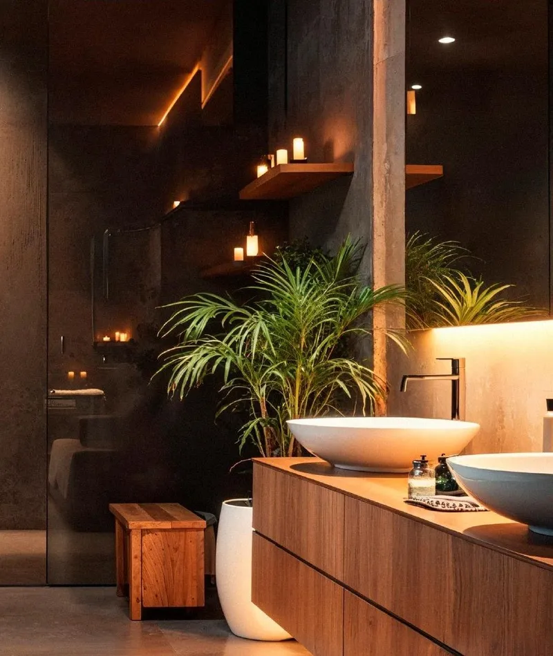 Spa-inspired bathroom with natural textures