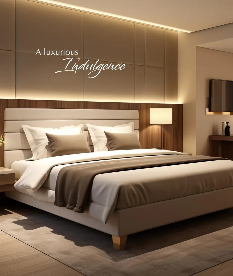 Master bedroom with warm wood detailing
