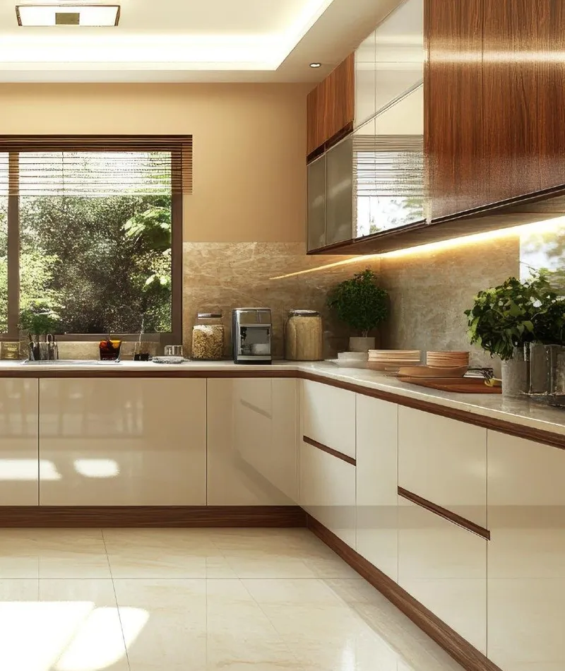 Modern modular kitchen with garden views