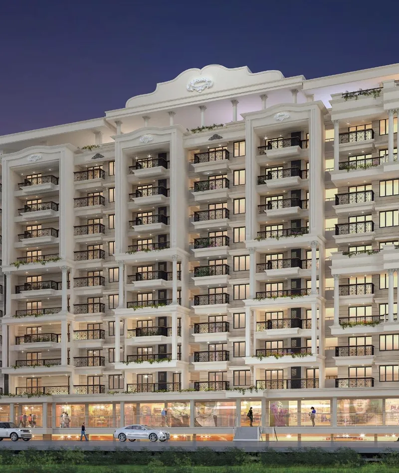 Lotus Pearl building facade at dusk