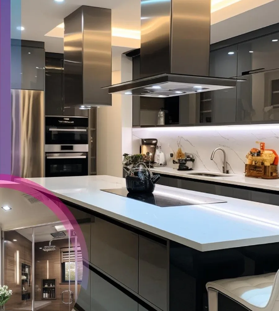 Modern kitchen interior finished by Pranava Builders & Developers